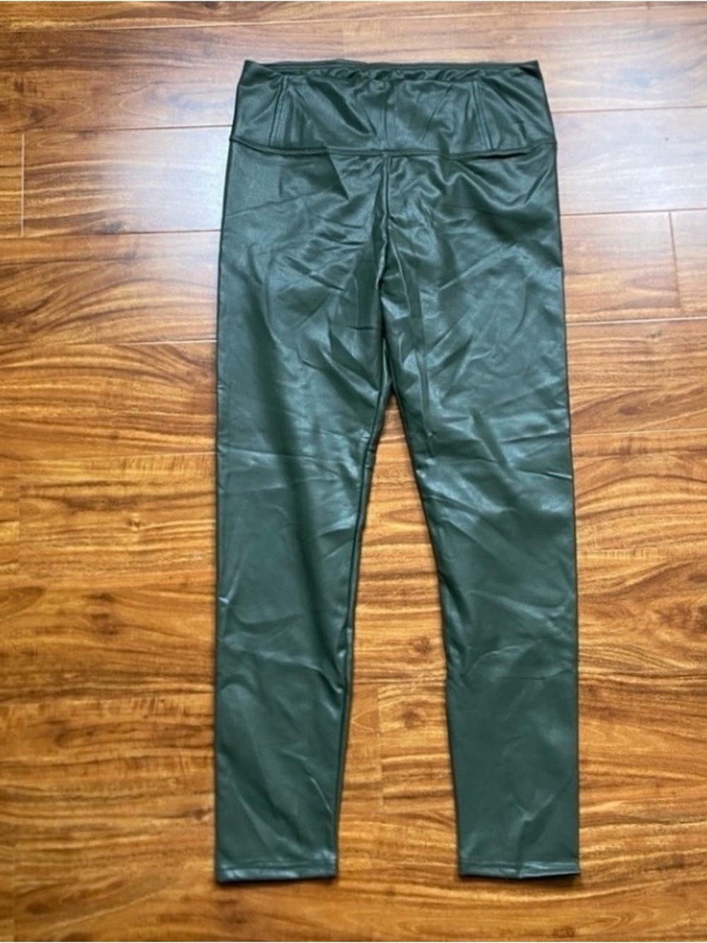 NWT New Bagatelle Womens Olive Green Faux Leather High Waist Legging Boho Size L